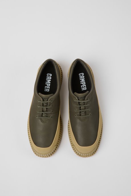 Exclusive Camper Pix Green And Beige Leather Shoes For Women