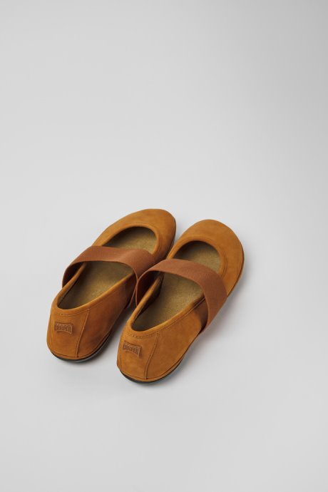 Design Right Brown Nubuck Ballerinas For Women Camper