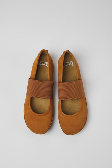 Design Right Brown Nubuck Ballerinas For Women Camper