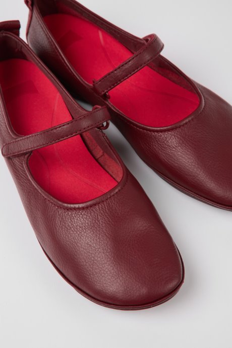 Exclusive Camper Right Burgundy Leather Ballerina Flats For Women