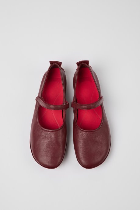 Exclusive Camper Right Burgundy Leather Ballerina Flats For Women