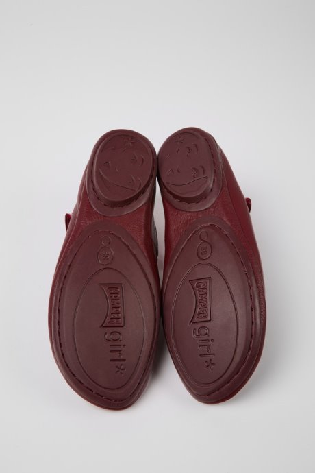 Exclusive Camper Right Burgundy Leather Ballerina Flats For Women