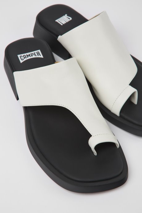 Design Twins White Leather Sandals For Women Camper