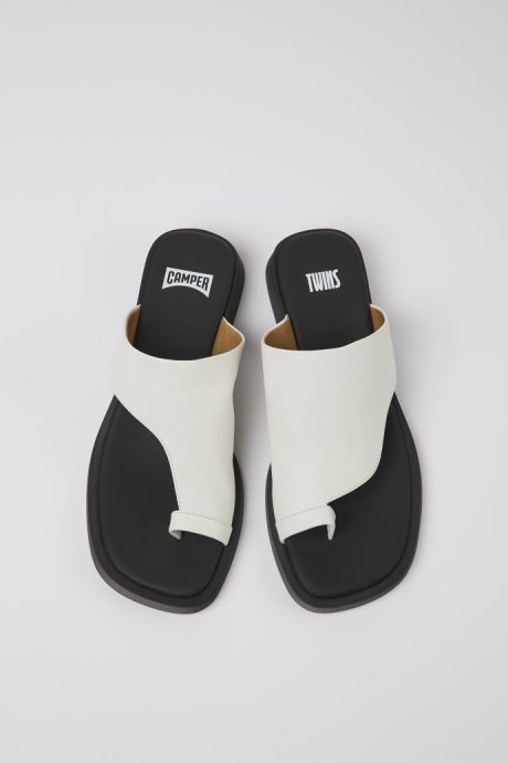 Design Twins White Leather Sandals For Women Camper