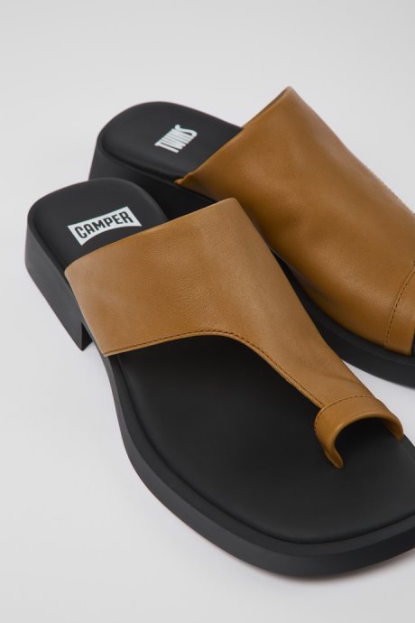 Design Twins Brown Leather Sandals For Women Camper