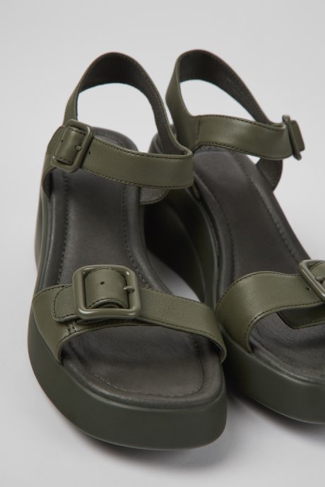 Kaah Green Leather Sandals For Women Camper New Arrivals