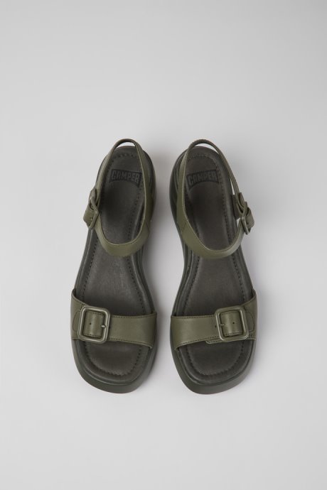Kaah Green Leather Sandals For Women Camper New Arrivals