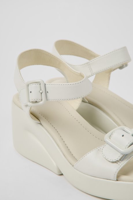 Design Kaah White Leather Sandals For Women Camper