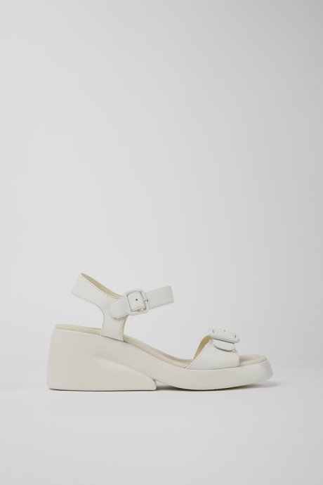 Design Kaah White Leather Sandals For Women Camper