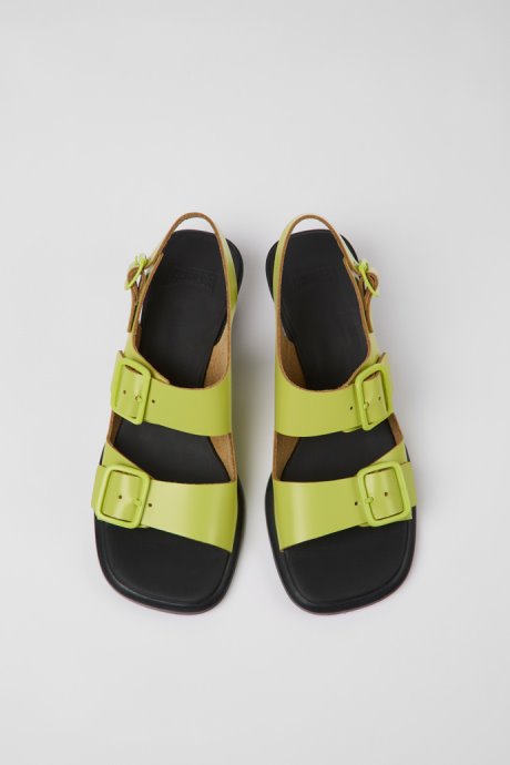 Design Dina Green Leather Sandals For Women Camper