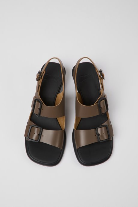 Camper Dina Brown Leather Sandals For Women New Arrivals