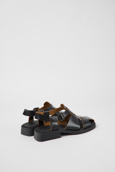 Design Dana Black Leather Sandals For Women Camper