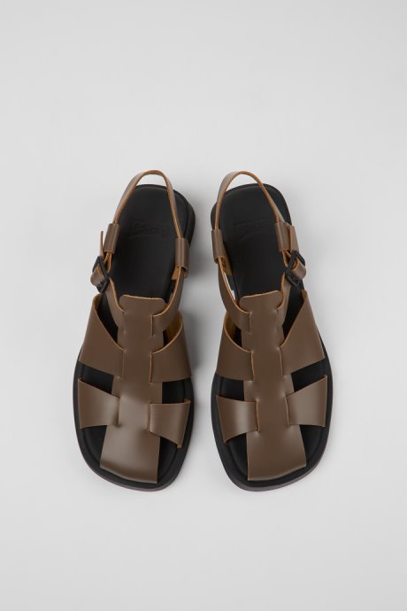 Camper Design Dana Brown Leather Sandals For Women
