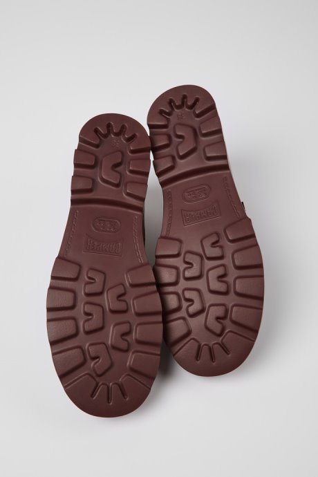 Camper Design Brutus Burgundy Leather Mary Jane Flats For Women