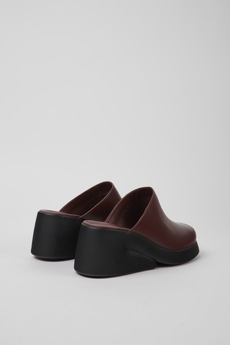 Design Kaah Burgundy Leather Mules For Women Camper
