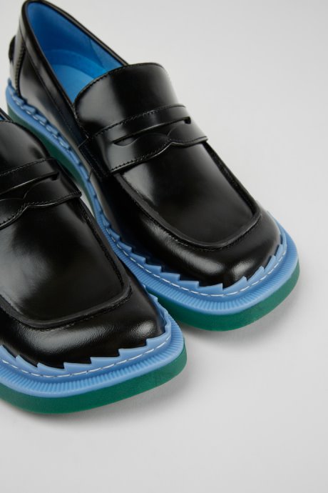 Taylor Black Blue And Green Leather Loafers For Women Camper New Arrivals