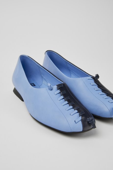 Twins Blue Leather Ballerina Flats For Women Exclusive Camper