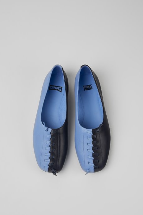 Twins Blue Leather Ballerina Flats For Women Exclusive Camper