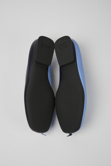 Twins Blue Leather Ballerina Flats For Women Exclusive Camper