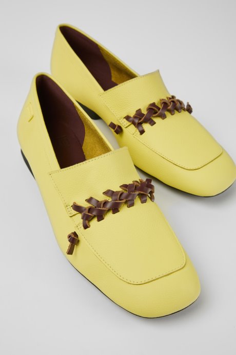 Exclusive Camper Casi Myra Yellow And Brown Leather Loafers For Women