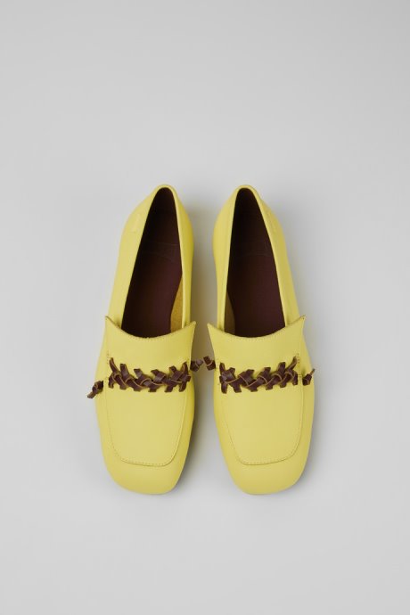 Exclusive Camper Casi Myra Yellow And Brown Leather Loafers For Women