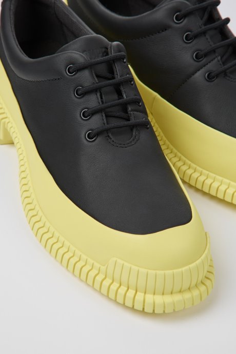 Design Pix Black And Yellow Leather Lace-Up Shoes For Women Camper