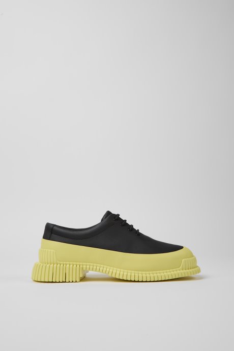 Design Pix Black And Yellow Leather Lace-Up Shoes For Women Camper