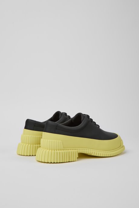 Design Pix Black And Yellow Leather Lace-Up Shoes For Women Camper
