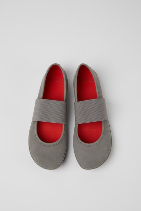 Camper Design Right Gray Nubuck Ballerina Flats For Women