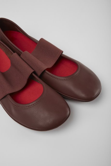 Camper Design Right Burgundy Leather Ballerina Flats For Women