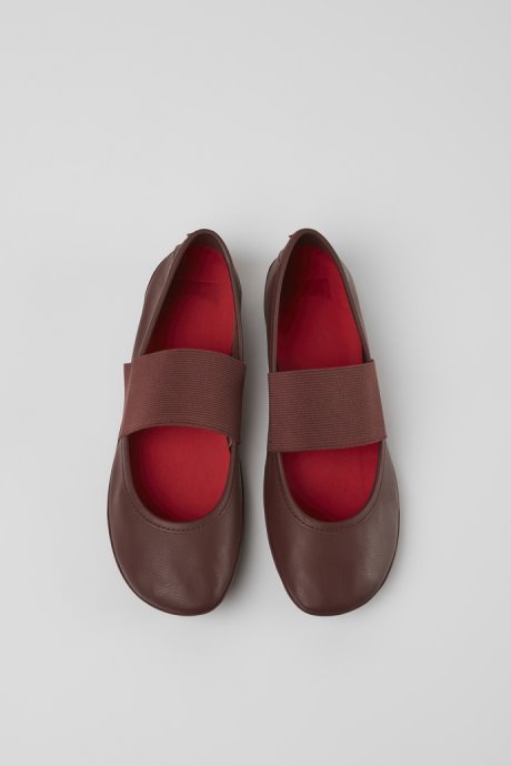 Camper Design Right Burgundy Leather Ballerina Flats For Women