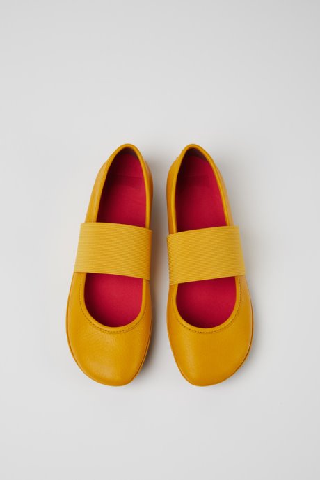 Right Yellow Leather Ballerina Flats For Women Exclusive Camper