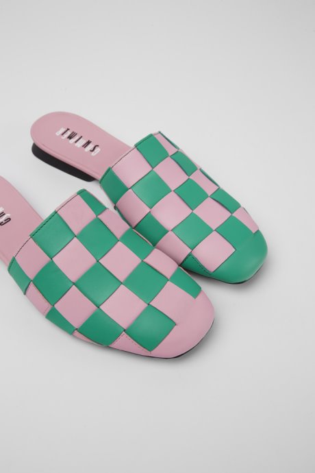 Camper Design Twins Pink And Green Leather Shoes For Women