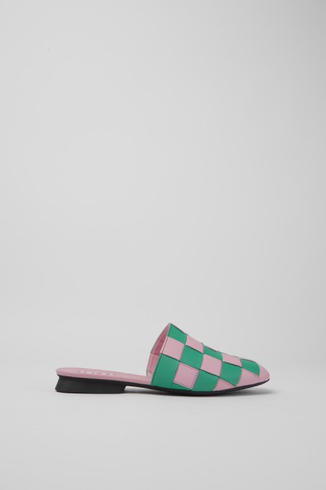 Camper Design Twins Pink And Green Leather Shoes For Women