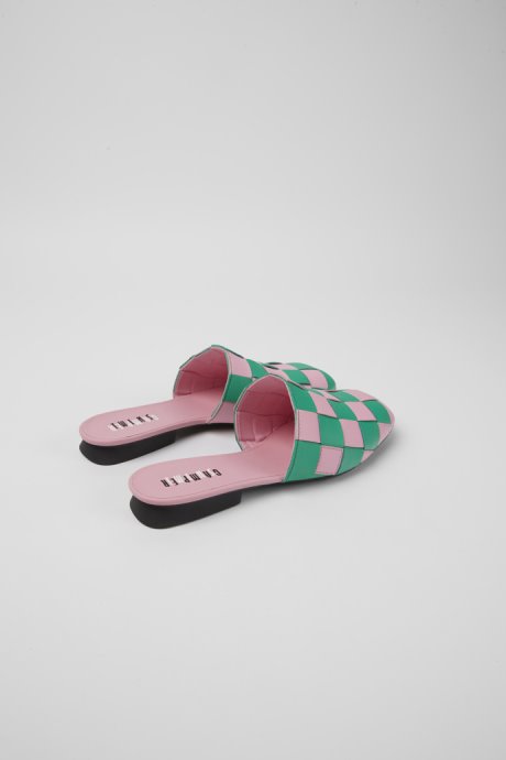 Camper Design Twins Pink And Green Leather Shoes For Women