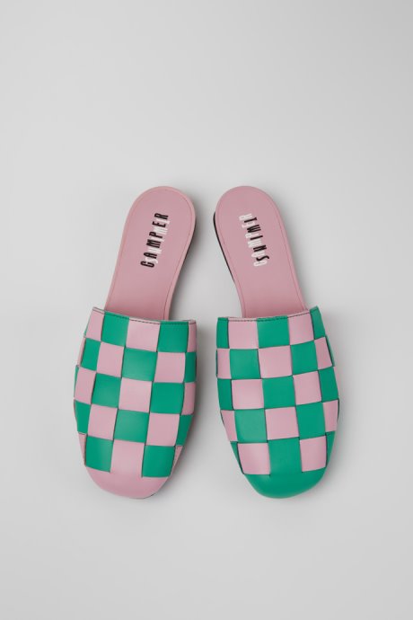 Camper Design Twins Pink And Green Leather Shoes For Women