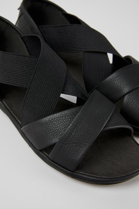 Camper Right Black Leather Sandals For Women New Arrivals