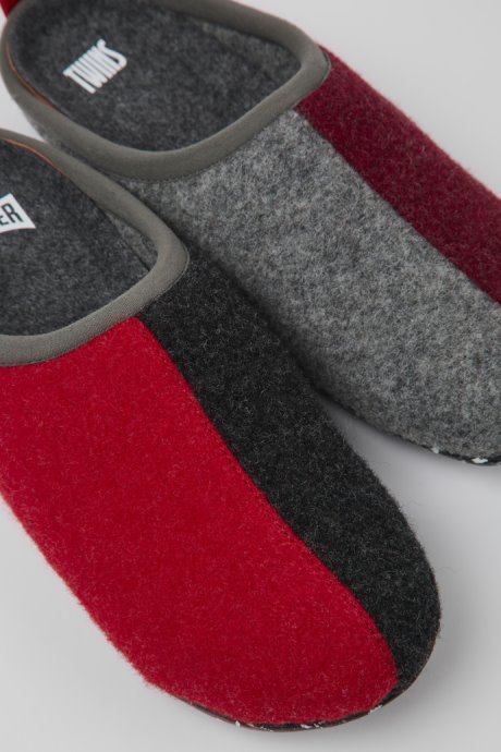 Twins Gray Red And Burgundy Wool Slippers For Women Exclusive Camper