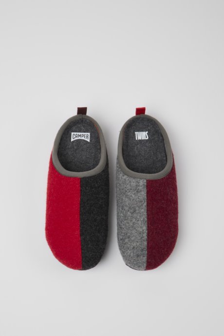 Twins Gray Red And Burgundy Wool Slippers For Women Exclusive Camper