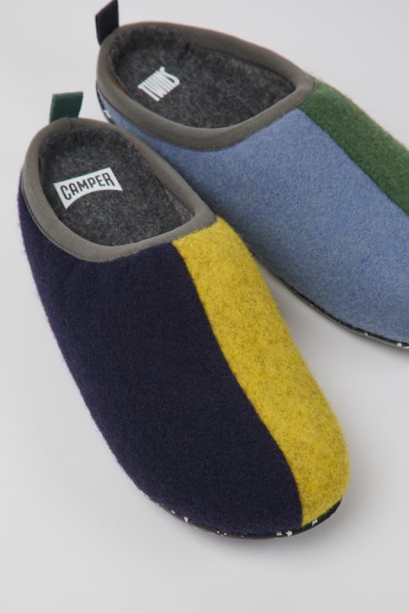 Exclusive Camper Twins Blue Yellow And Green Wool Slippers For Women
