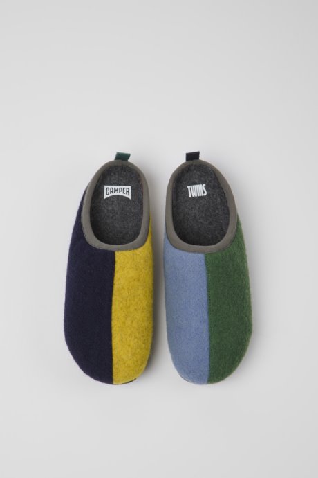 Exclusive Camper Twins Blue Yellow And Green Wool Slippers For Women
