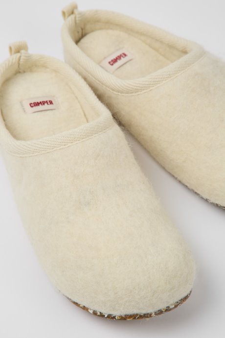 Design Wabi Beige Wool Slippers For Women Camper