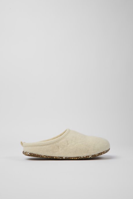 Design Wabi Beige Wool Slippers For Women Camper