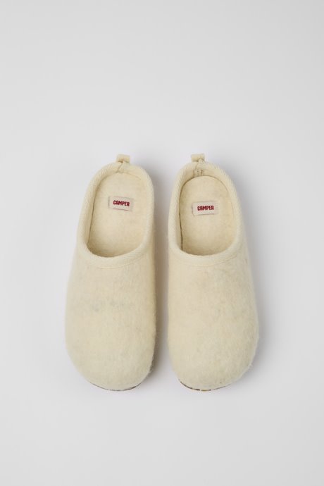 Design Wabi Beige Wool Slippers For Women Camper