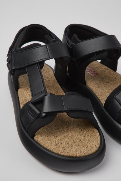 Camper Pelotas Flota Black Leather And Textile Sandals For Men New Arrivals