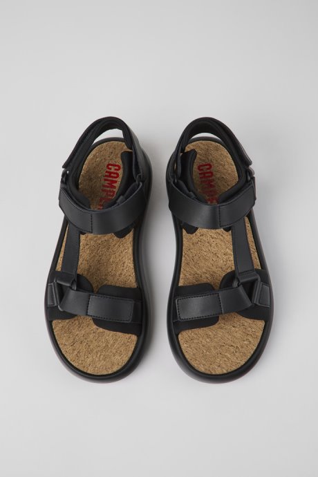 Camper Pelotas Flota Black Leather And Textile Sandals For Men New Arrivals