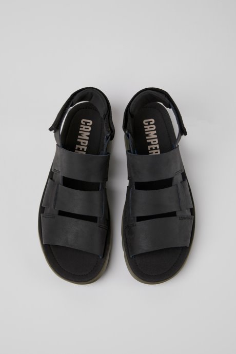 Oruga Black Leather And Textile Sandals For Men Camper New Arrivals