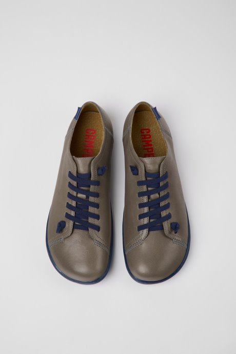Design Peu Gray Leather Shoes For Men Camper