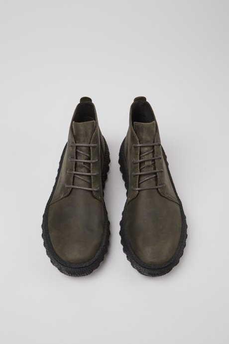 Camper Design Ground Dark Green Nubuck Ankle Boots For Men