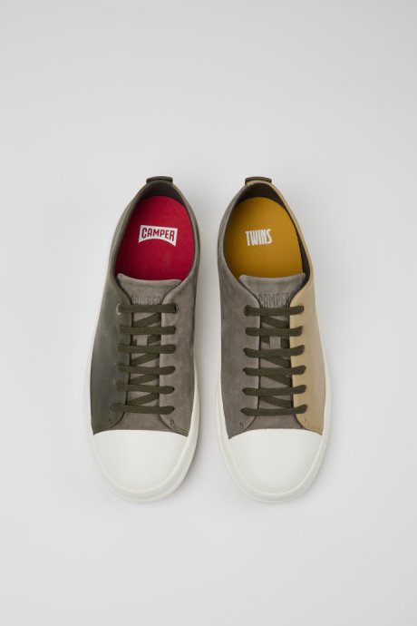 Twins Brown-Gray And Green Leather Shoes For Men Camper New Arrivals